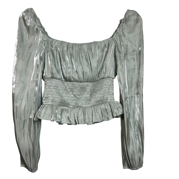 Idem Ditto Ruched Smocked Peplum Square‎ Neck Long Sleeve Metallic Top M (3171) - Picture 7 of 7